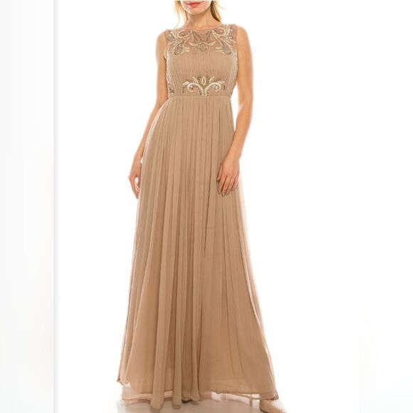 Formal Aidan Mattox Boat Neck Sleeveless Sequin Embellished Chiffon Dres… - Picture 1 of 14